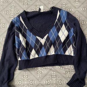 blue argyle sweater